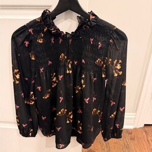 Madewell Black and Orange Floral Blouse